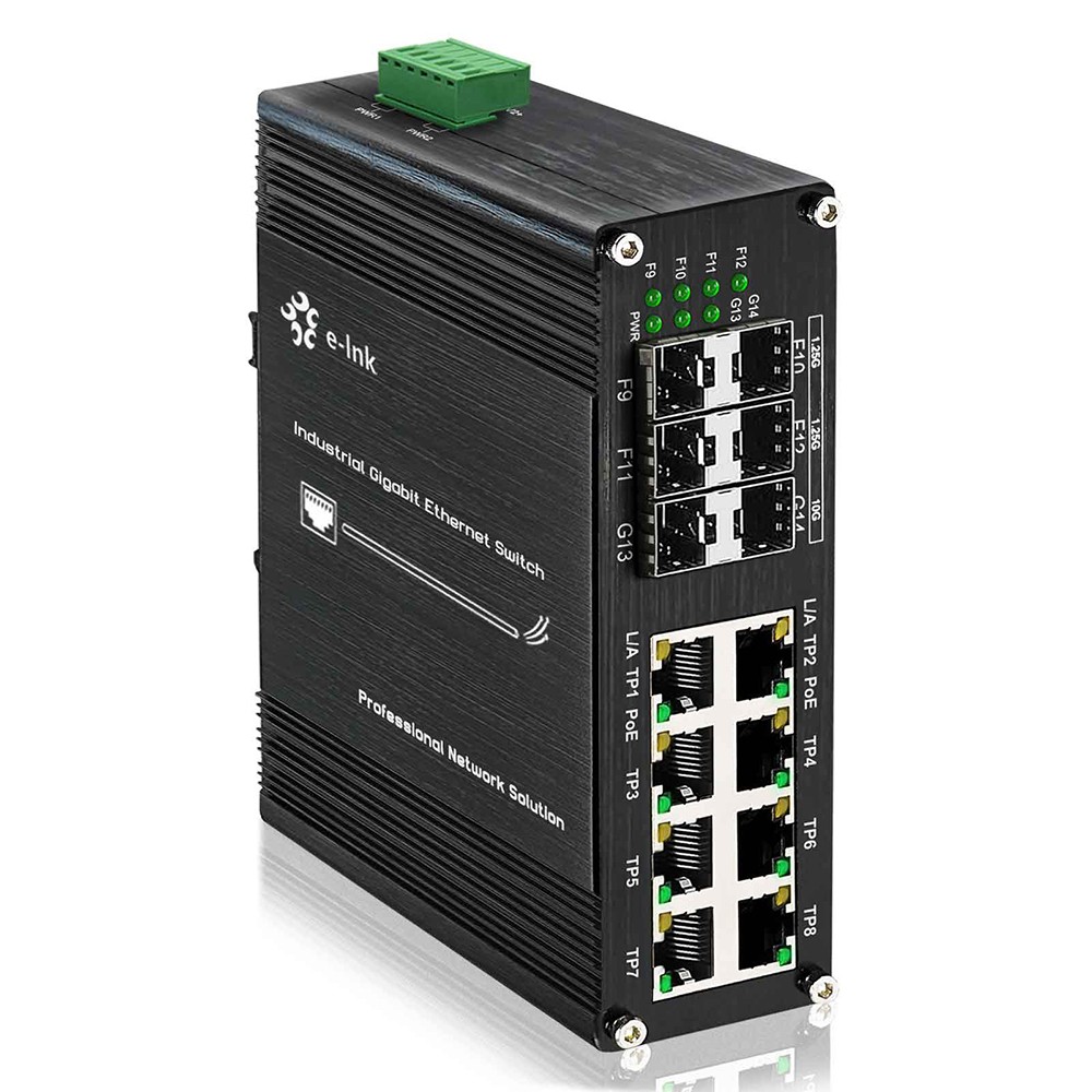 Industrial Gigabit 8-Port PoE Fiber Switch 4×SFP IEEE802.3at Boost Power Input
