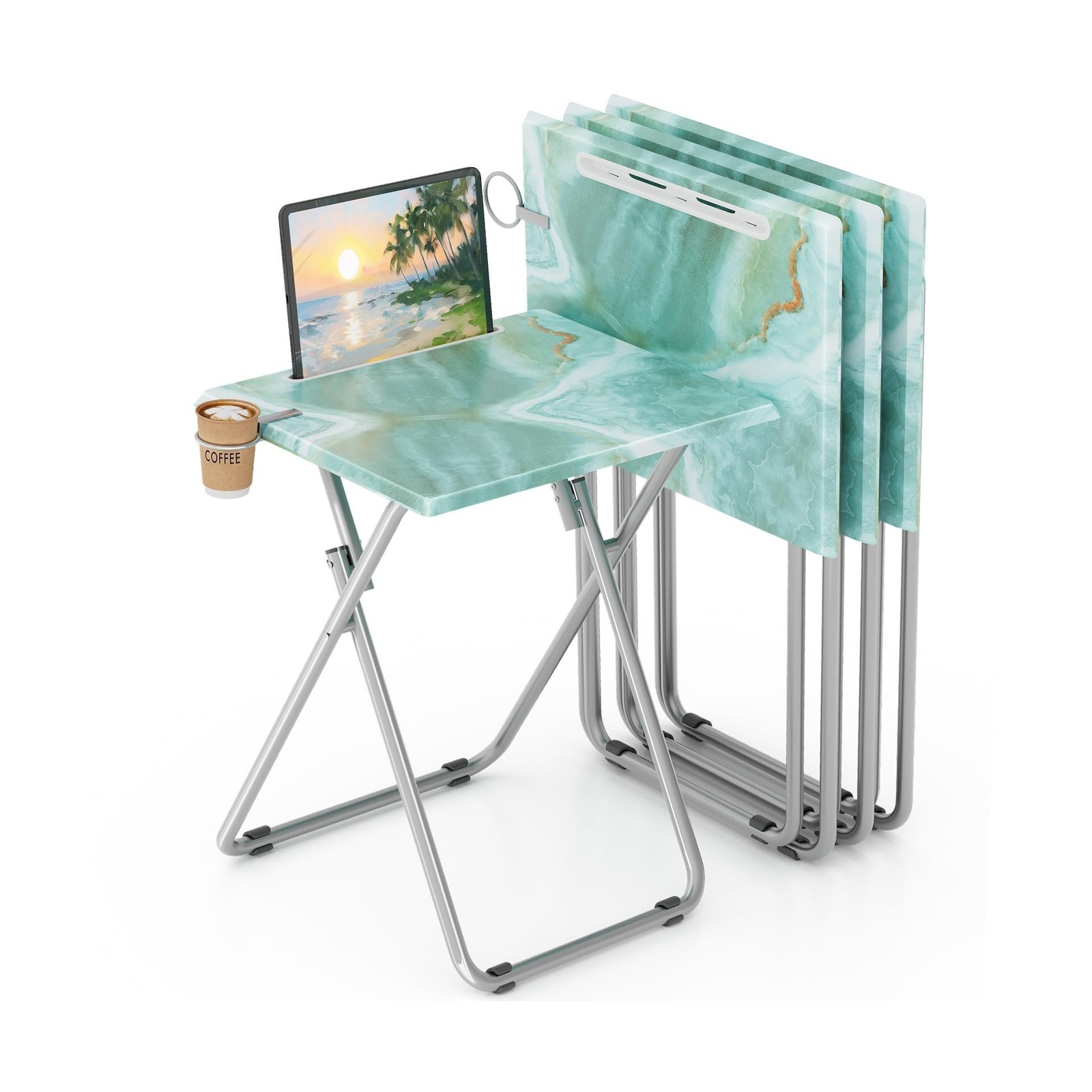 TV Trays Table Set of 4 Portable Folding TV Tray Table TV Dinner Tray with St...