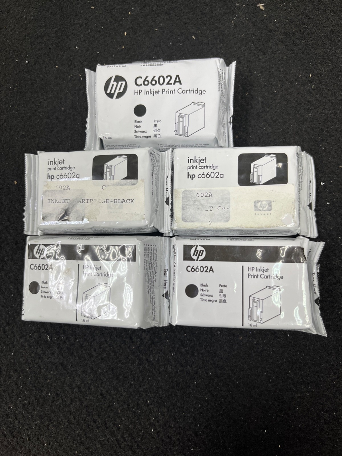 Lot Of 5 Genuine Hp C6602A Black 18 ml Cartridge For InkJet