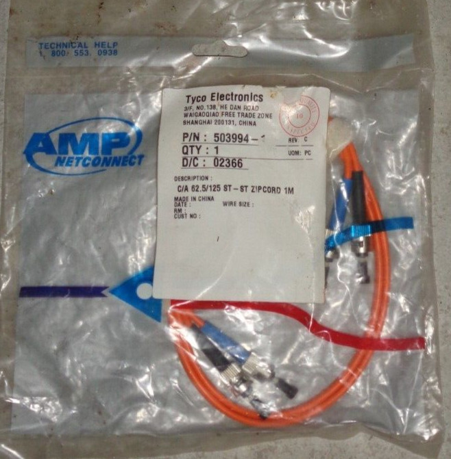 TYCO ELECTRONICS 503994-1 C/A 62.5/125 ST ST ZIPCORD 3 FT ORANGE ###