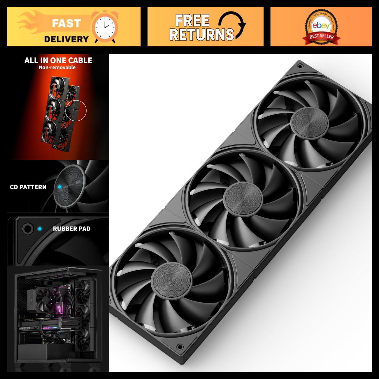 360mm All-in-One PC Case Fan - PWM 4-Pin, High Performance, Low Noise Cooling