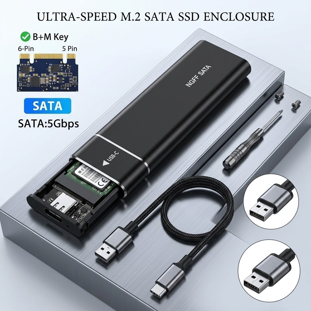 M.2 NVMe/NGFF SATA SSD to USB3.1 External SSD Reader Converter Adapter Enclosure