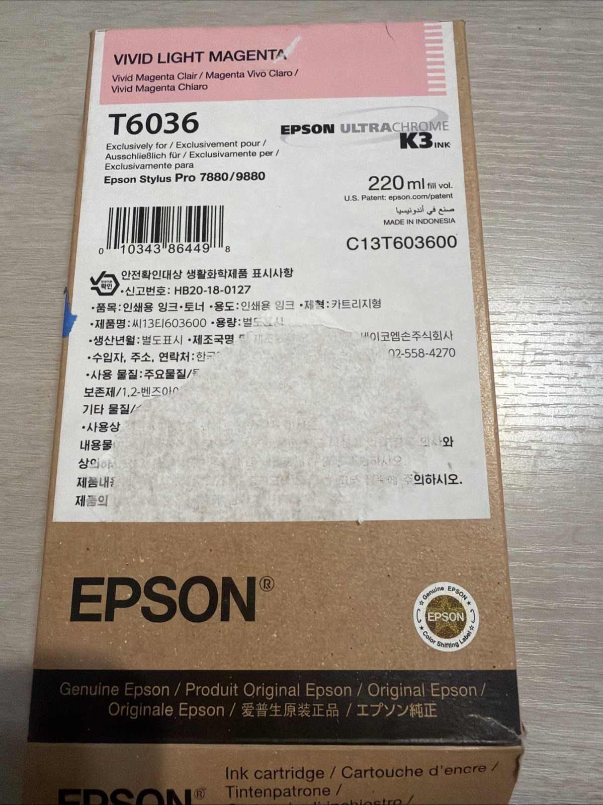 Epson T6036 Vivid Light Magenta Ink Cartridge Stylus Pro 7880/9880 As Is