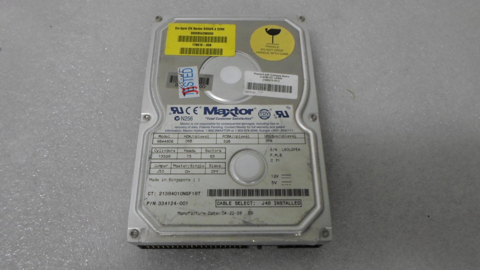 Maxtor Compaq 86448D6 166973-001 178910-008 334124-001 6.4GB IDE Hard Drive