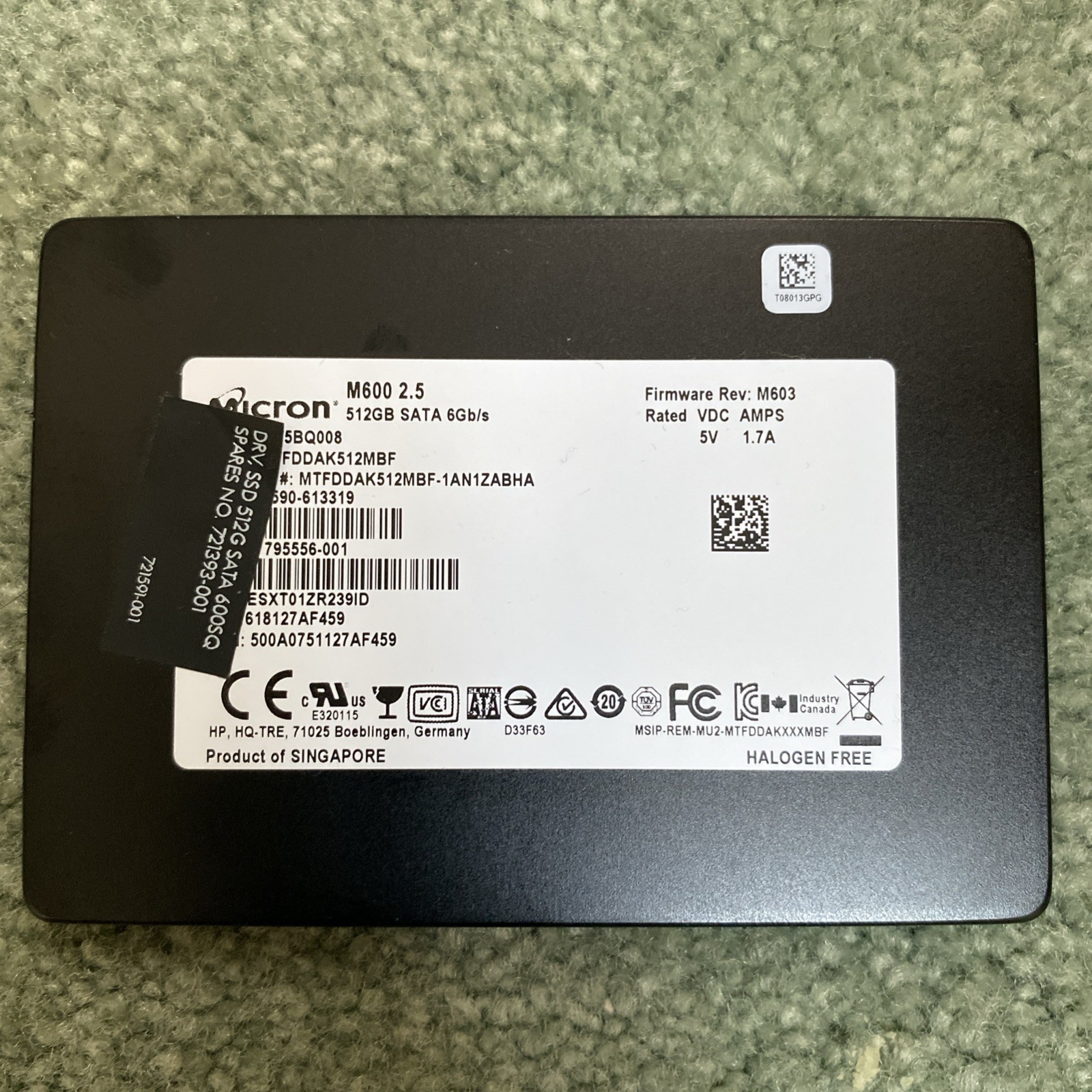 Micron M600 512GB SATA SSD MTFDDAK512MBF 2.5" SFF 6Gb/s