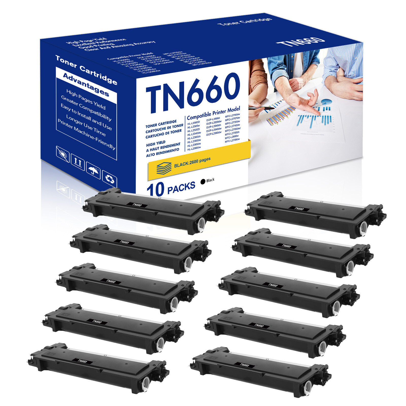 10x TN660 TN630 Toner Cartridge Black for Brother TN-660 MFC-L2700DW DCP-L2540DW