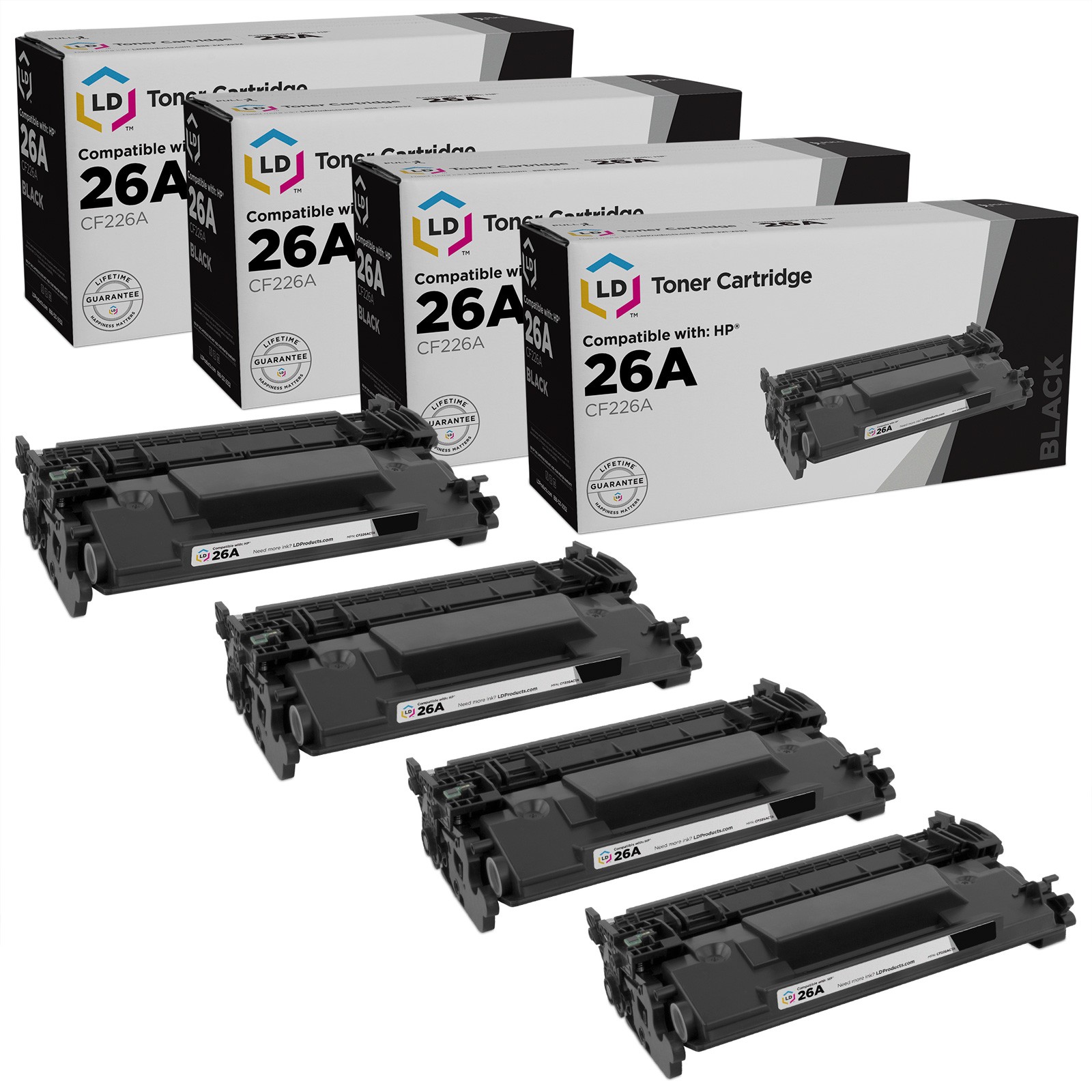 LD 4PK Replacement HP 26A CF226A Black Toner Cartridge LaserJet Pro M402d M426dw