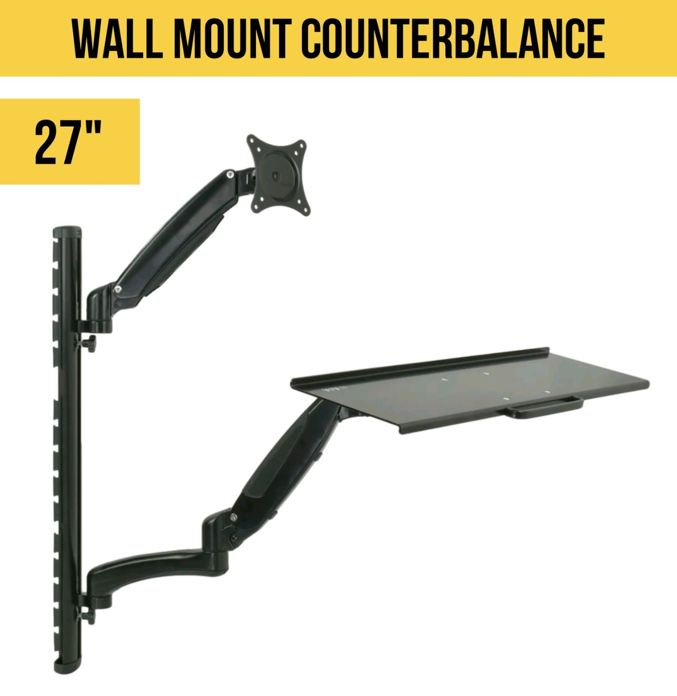 VIVO Black Sit-Stand Wall Mount Counterbalance Adjustable Monitor 27" & Keyboard