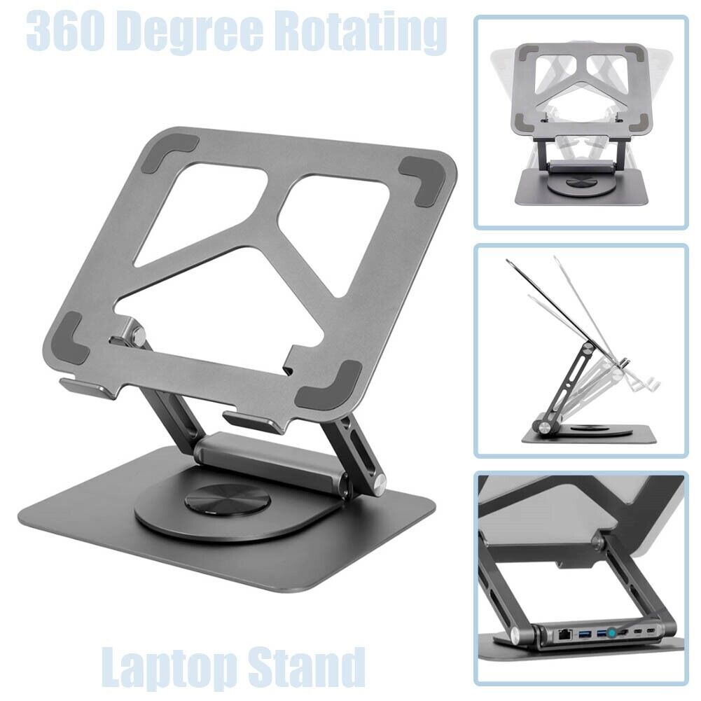 360 Rotating Laptop Desk Stand Holder Ergonomic Portable Riser Adjustable Height