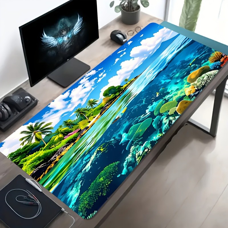 1pc Large Esports Gaming Mouse Pad, Clear Sky Coconut Tree Azure Sea Coral Isl