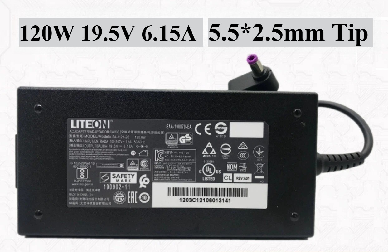 Genuien LITEON 19.5V 6.15A 120W Charger PA-1121-26 for Clevo 5.5*2.5mm Adapter