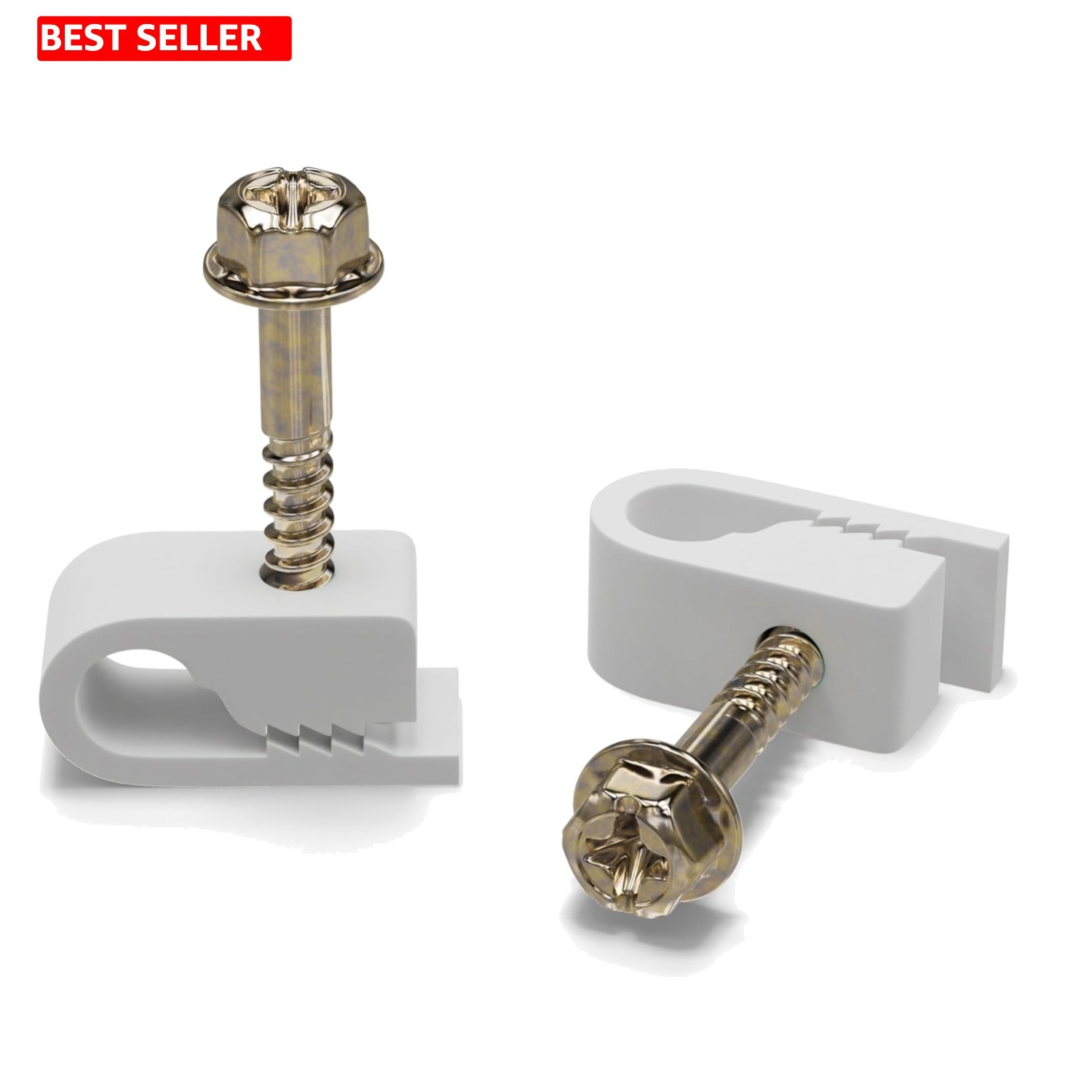 Durable White Coaxial Cable Clamp with Screws - 100 Pack for Easy Installation