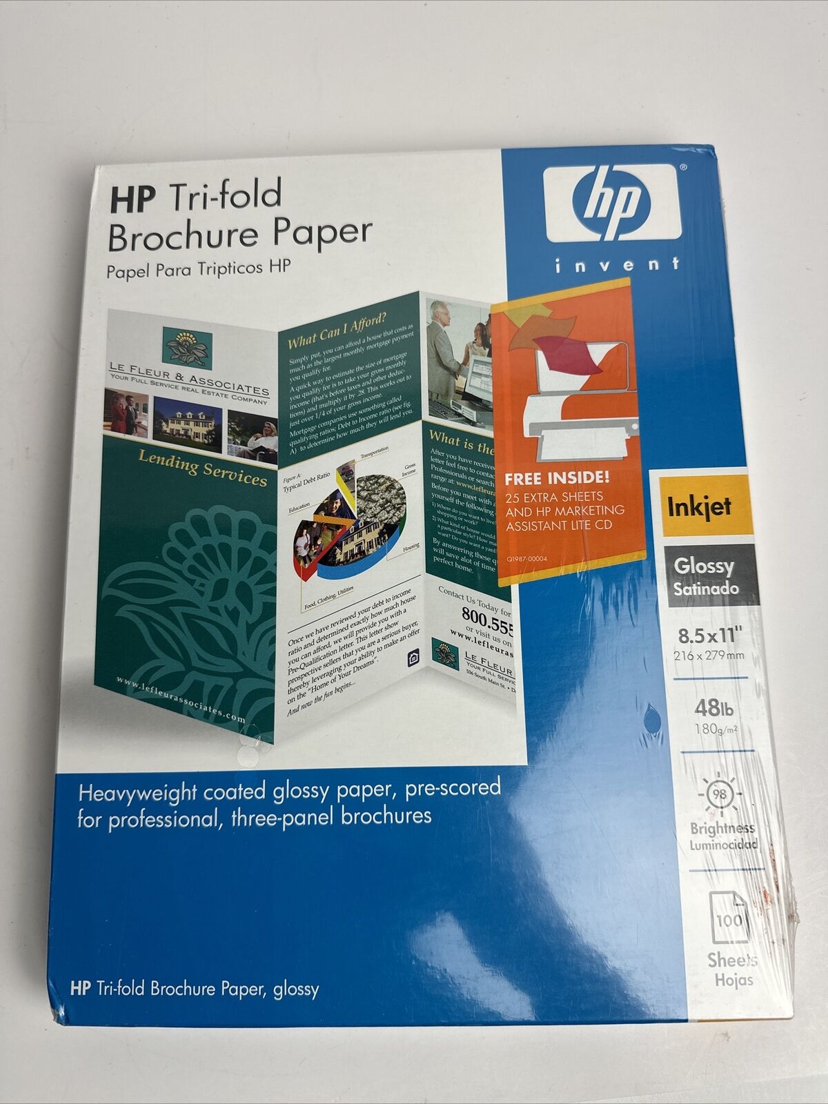 HP C7020A Inkjet Tri-Fold Brochure Paper Gloss 100 Sheets 8.5”x11” New 25 Extra