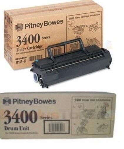 2 NEW GENUINE Factory Sealed Pitney Bowes 818-6 Toner and 818-7 Drum 