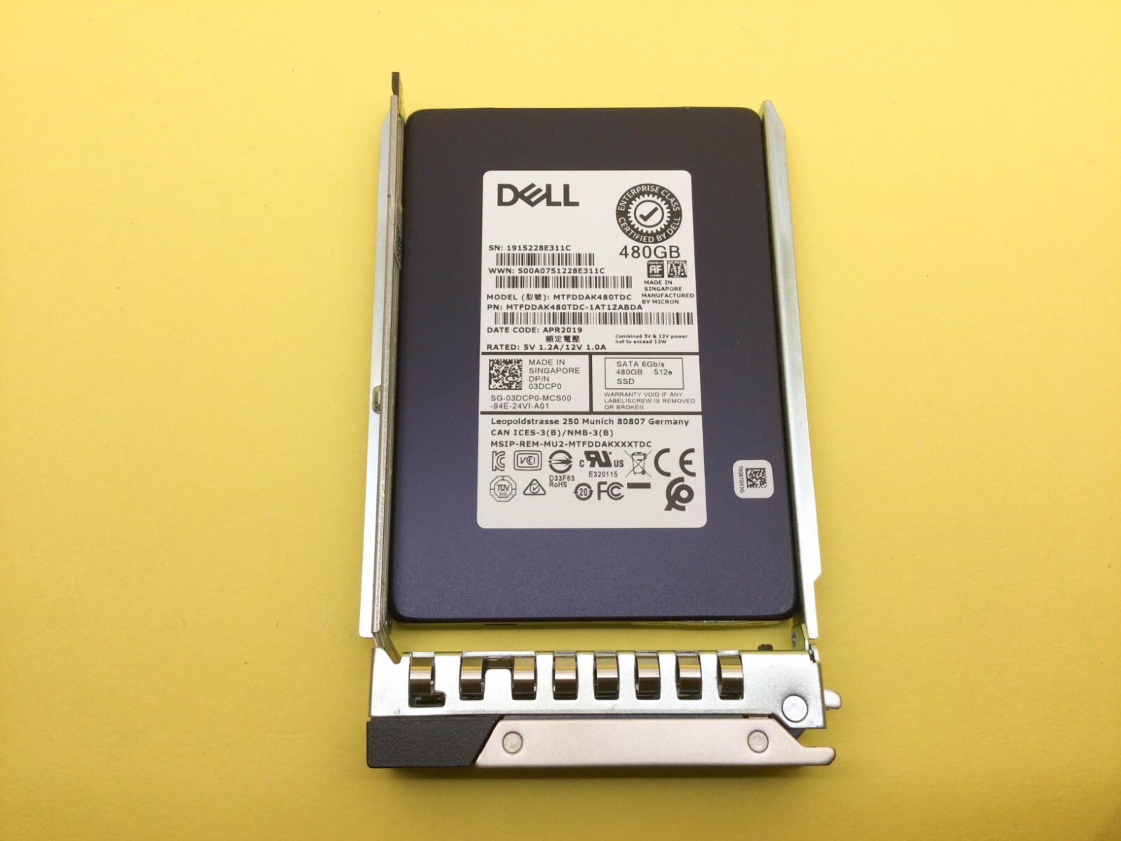3DCP0 Dell 480GB SATA 6Gb/s Read Intensive 512e 2.5" SSD 03DCP0 MTFDDAK480TDC