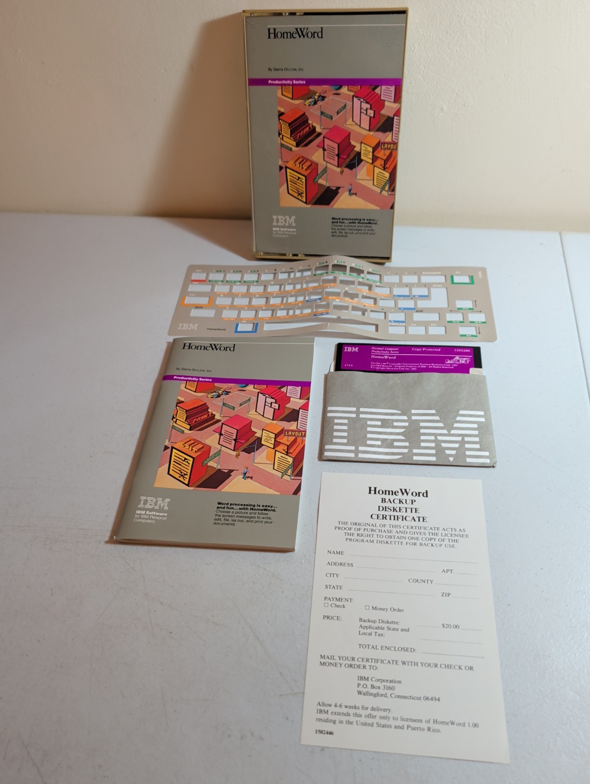 Vintage IBM PCjr HomeWord Sierra On-Line 5.25" Disk Manual Keyboard Overlay