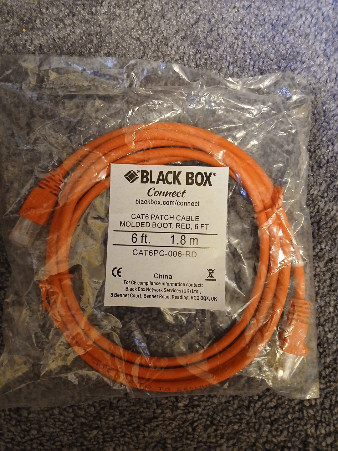 Black Box Connect CAT6 Patch Cable Molded Boot, Red, 6 Ft.