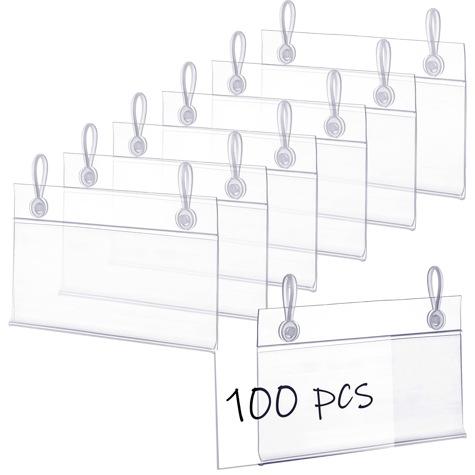 100 Pack Plastic Wire Shelf Label Holders, 4" x 2.3" Clear Price Tag Holder S...