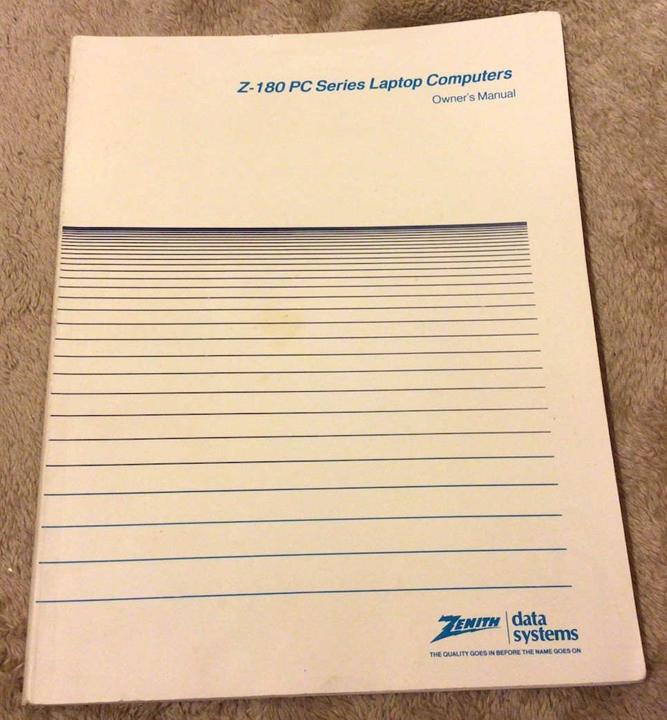 Zenith Data Systems Z-180 PC Series Laptop Computers Owner's Manual, Original 87