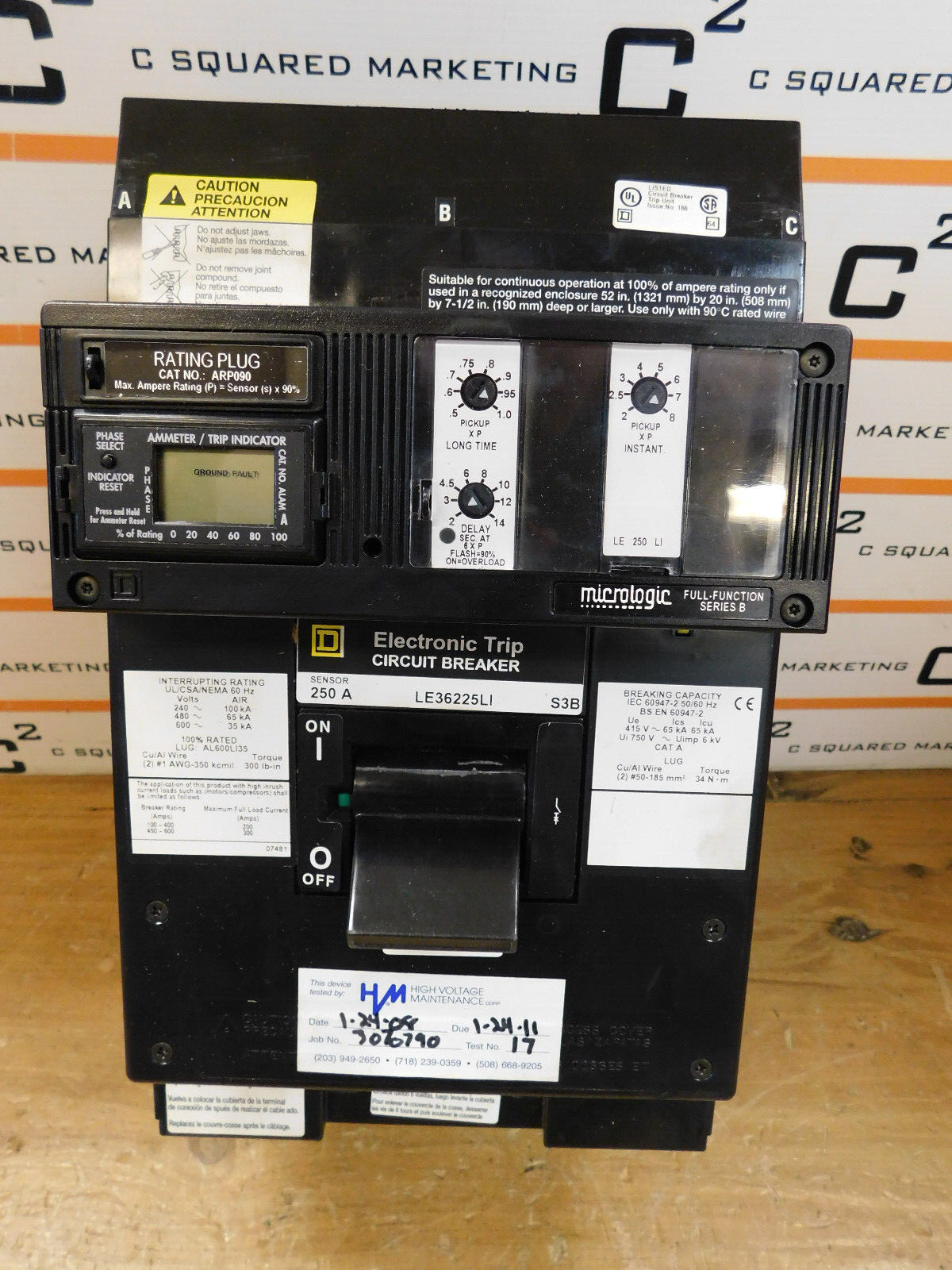 Square D LE36225LI 250 Amp Breaker with ARP090 Rating Plug used CSQ