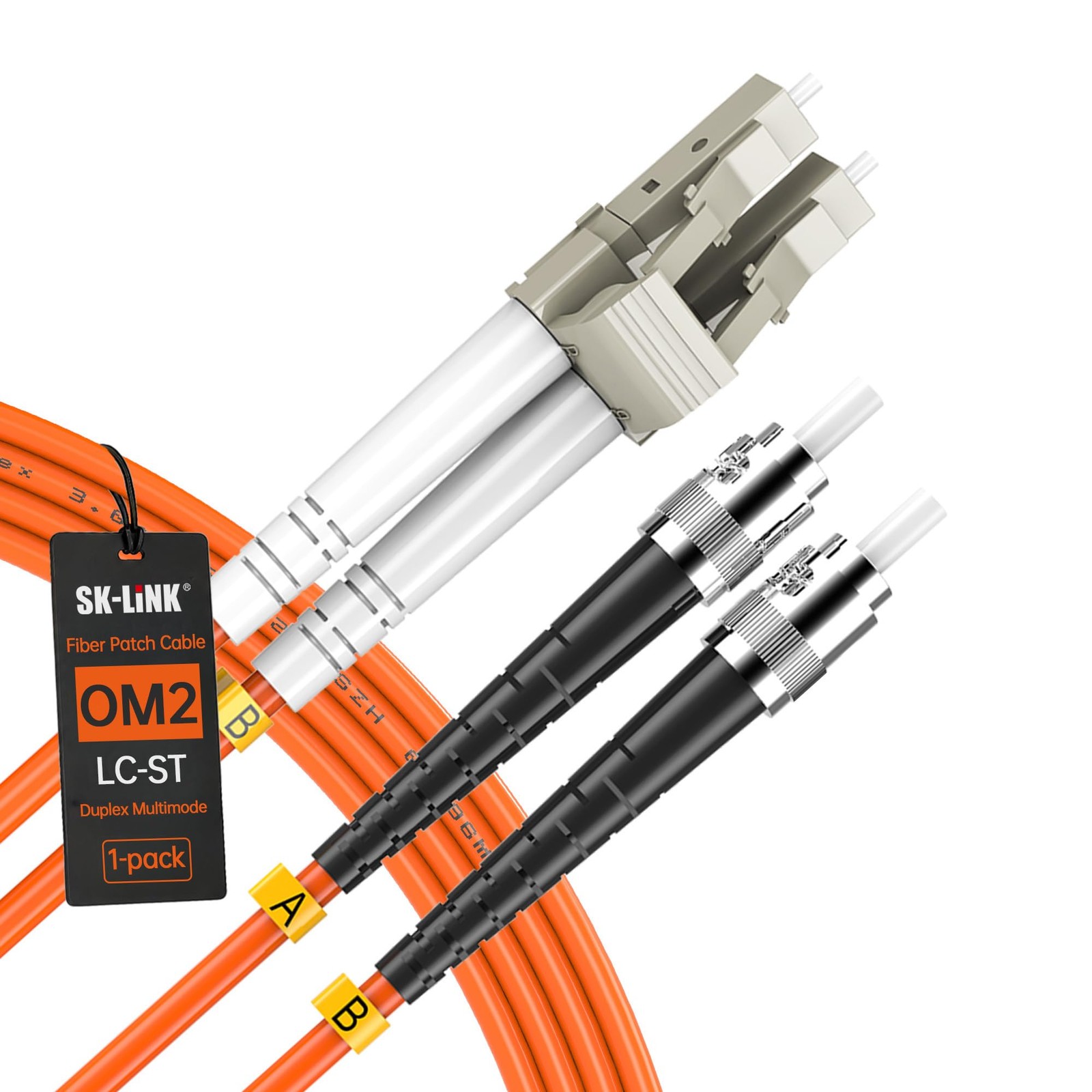 5m 16.4ft LC/UPC To ST/UPC Multimode Duplex Fiber Patch Cord OM2 50/125m LAN