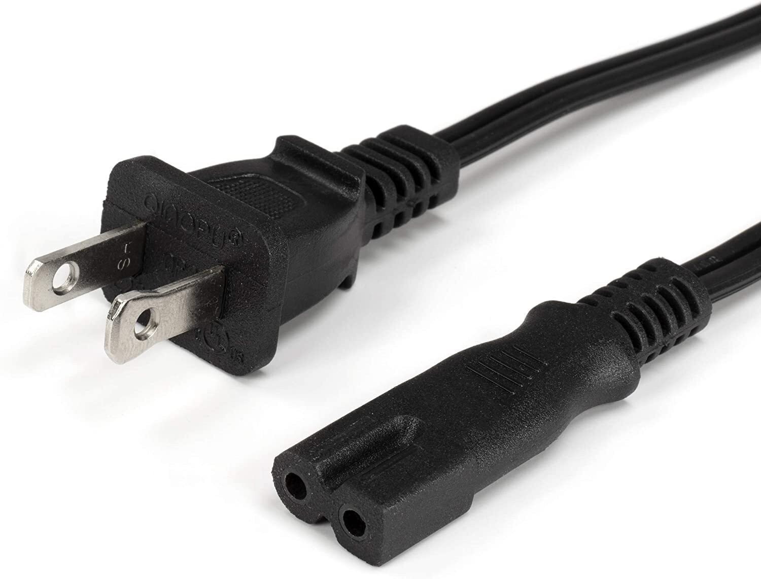 2 Prong AC Power Cord - NEMA 1-15P to C7 /P - Polarized, 18 AWG - Black, 6 Feet