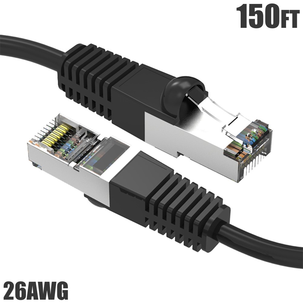 150FT Cat5E RJ45 Ethernet LAN Network FTP Shielded Patch Cable Pure Copper Black