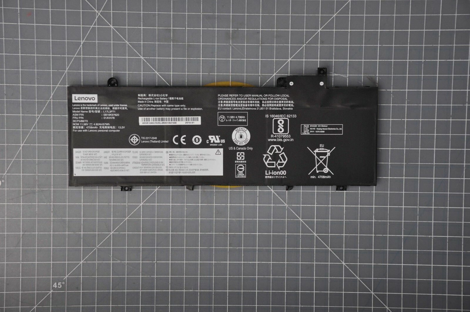 LENOVO ThinkPad T480s 57Wh LiIon Rechargeable Battery Grade A 01AV478