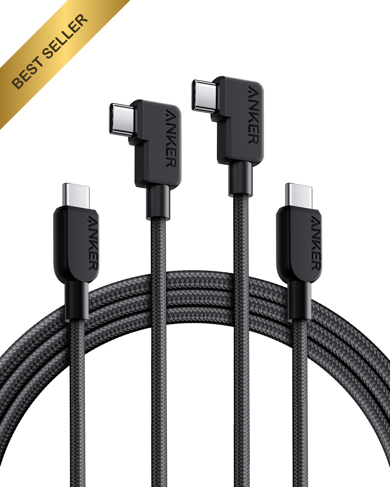 Anker USB C to USB C Right Angle Cable 240W 2 Pack 6 ft Black Fast Charging Cord