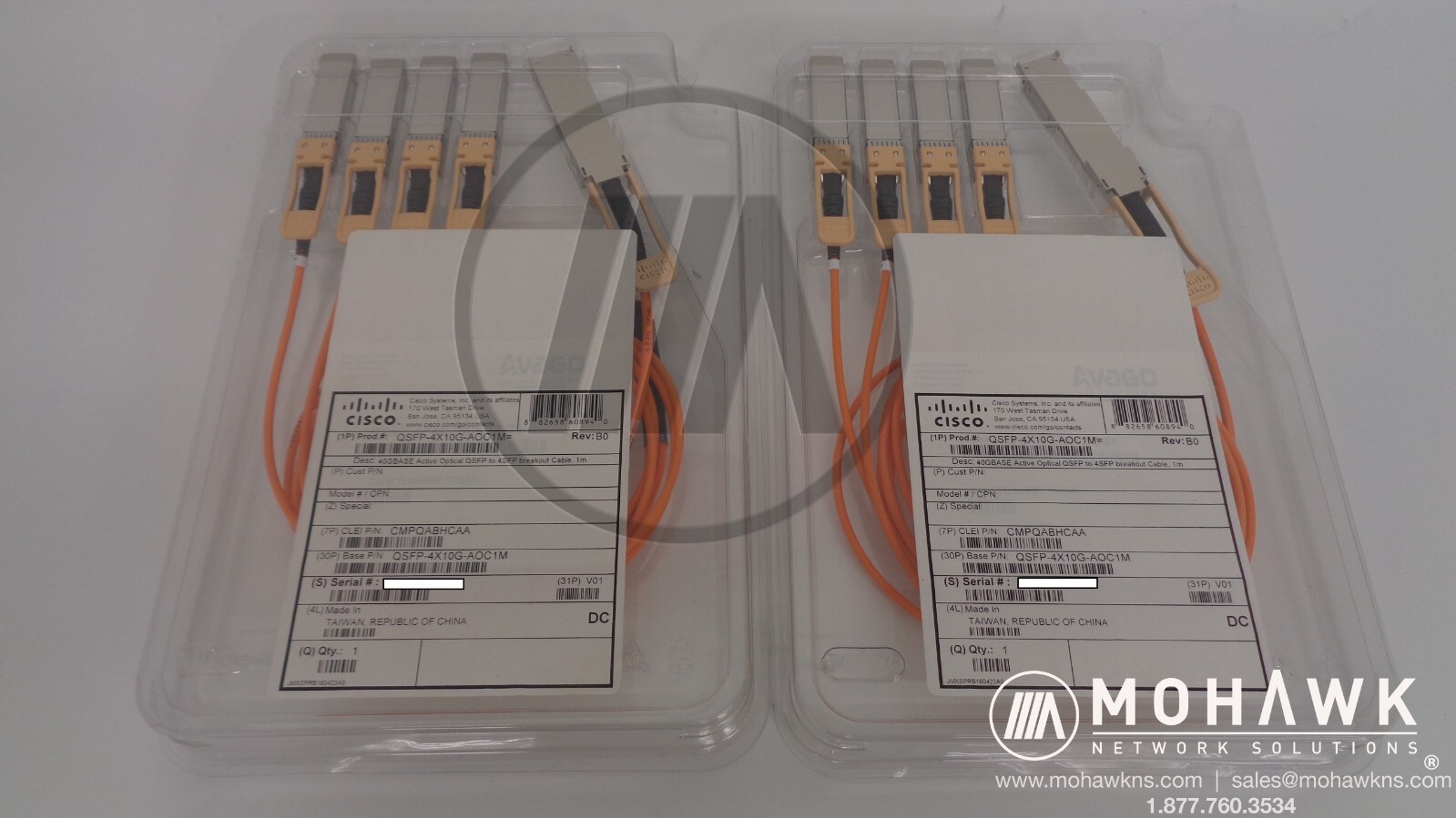 LOT OF 2 NEW SEALED GENUINE CISCO QSFP-4X10G-AOC1M - 40G AOC QSFP to 4SFP CABLES