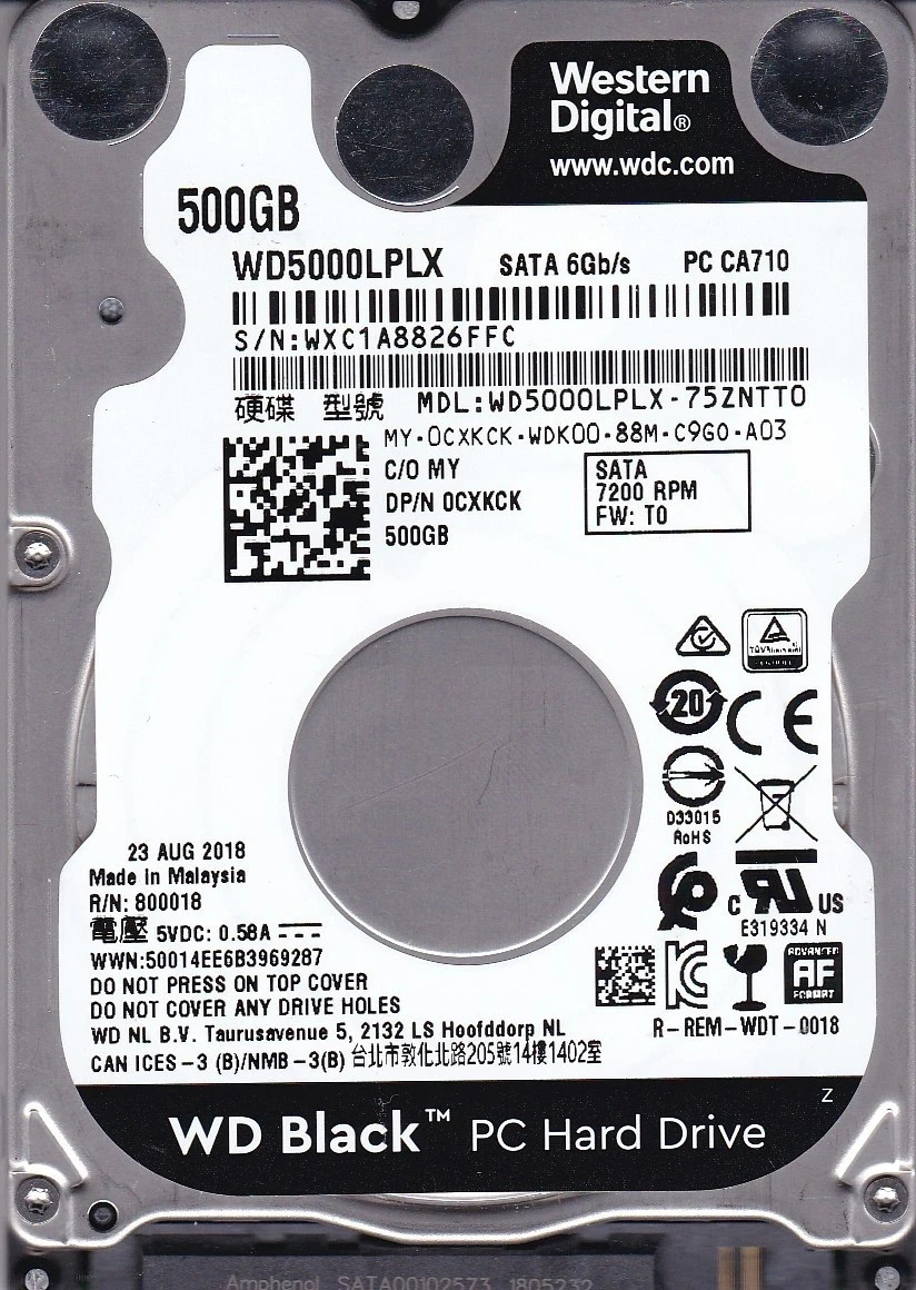 Western Digital Black WD5000LPLX-75ZNTT0 500GB 2.5" 6Gb/s 7.2K RPM SATA HDD