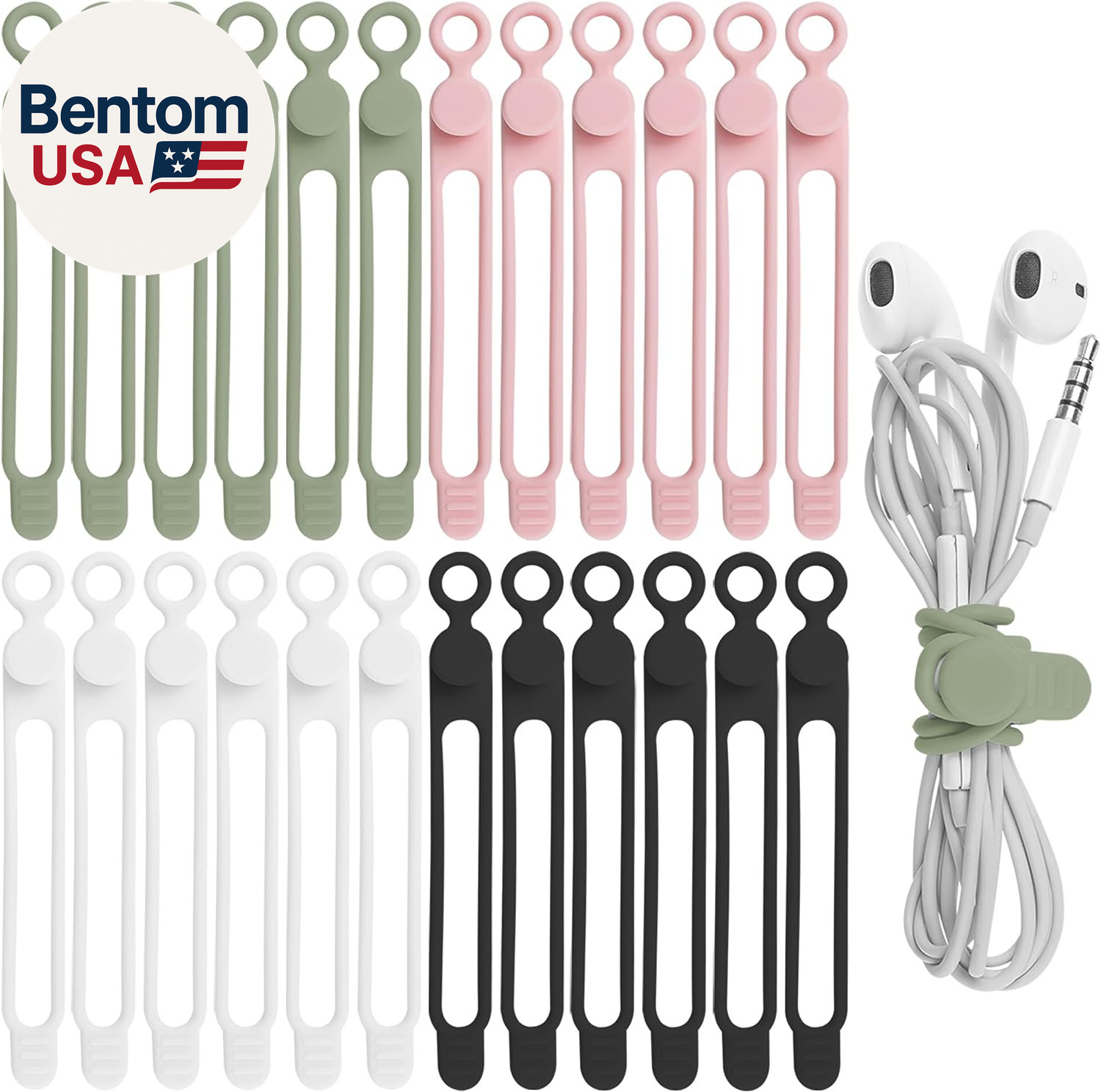 24Pcs Silicone Cable Straps Cord Organizer for Bundling Earphone, Phone Charger,