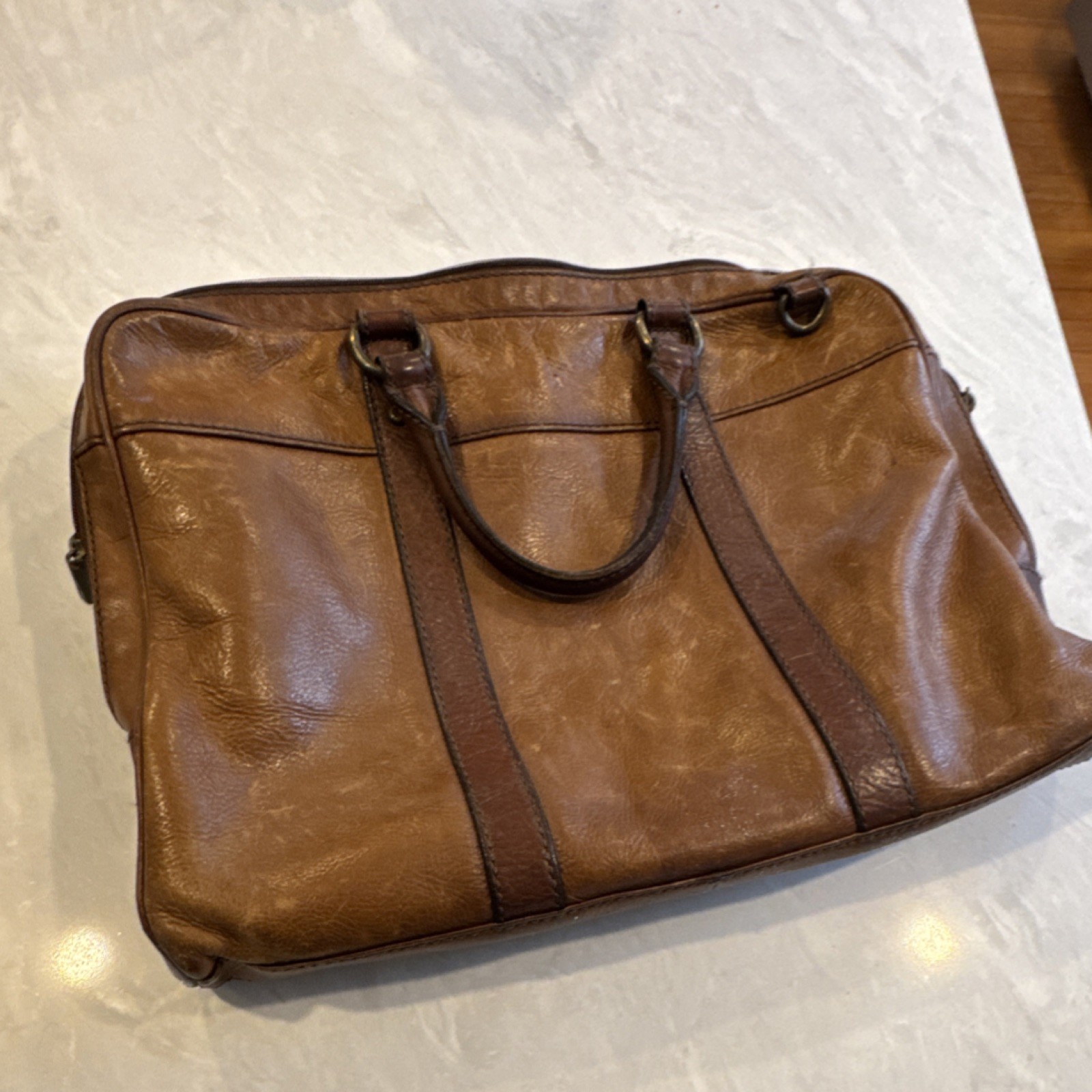 Fossil Brown Leather Padded Briefcase for 15 in Laptop Solid Pattern