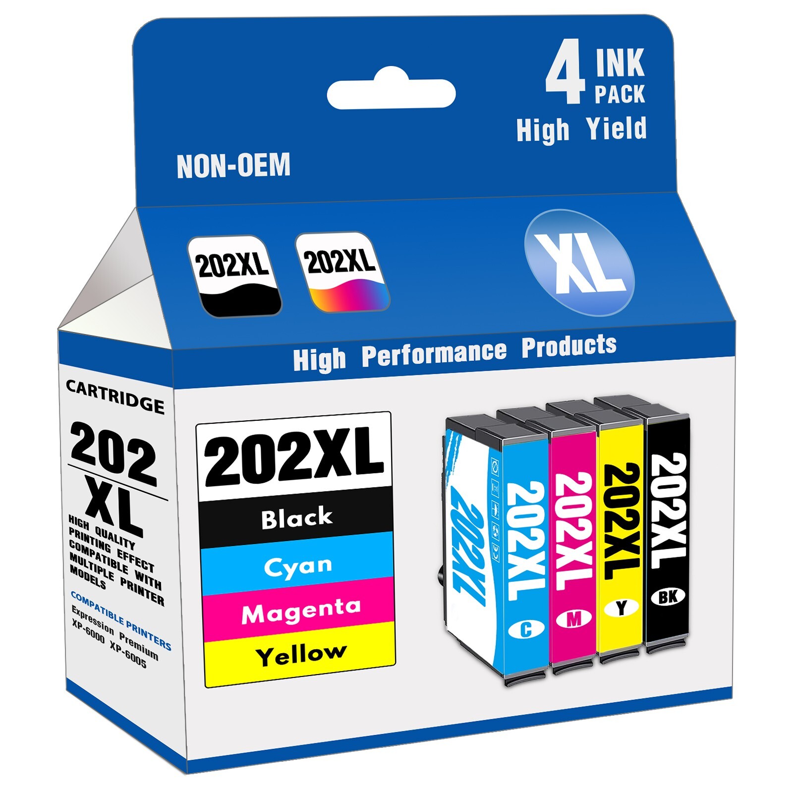 202XL 4PK Ink (BK/Y/M/C) Compatible for 202XL XP-5100 WF-2860 Printers