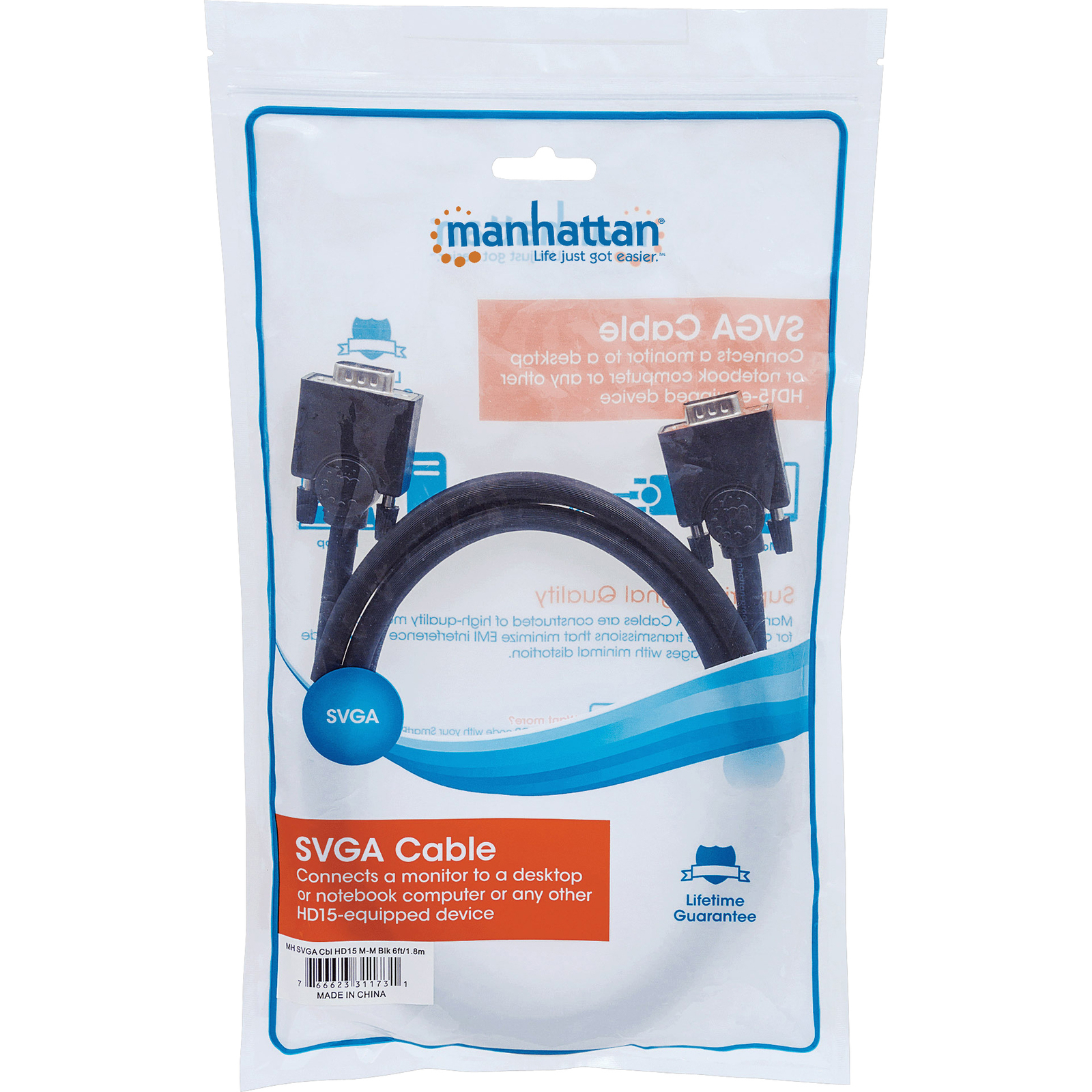 Manhattan 6-Feet HD15 Male/HD15 Male SVGA Monitor Cable