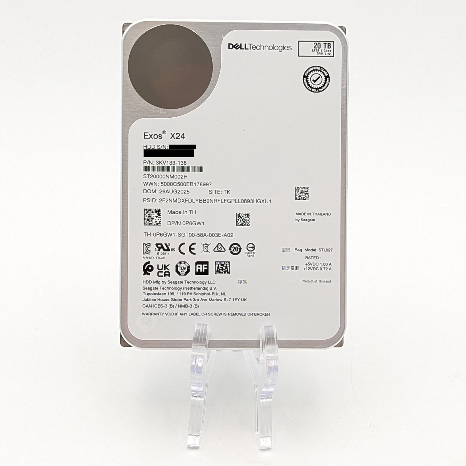 Dell Exos X24 20TB SATA 6Gb/s 3.5" Internal Hard Drive (ST20000NM002H)
