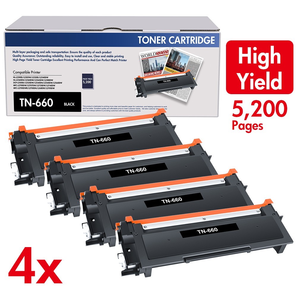 4x High Yield TN660 Toner For Brother MFC-L2700DW HL-L2300D DCP-L2540DW TN-630