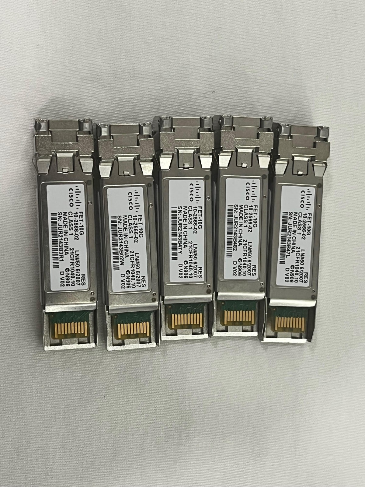 (LOT OF 5) Cisco FET-10G 10-2566-02 10GB SFP+ Fiber Extender Transceiver Module