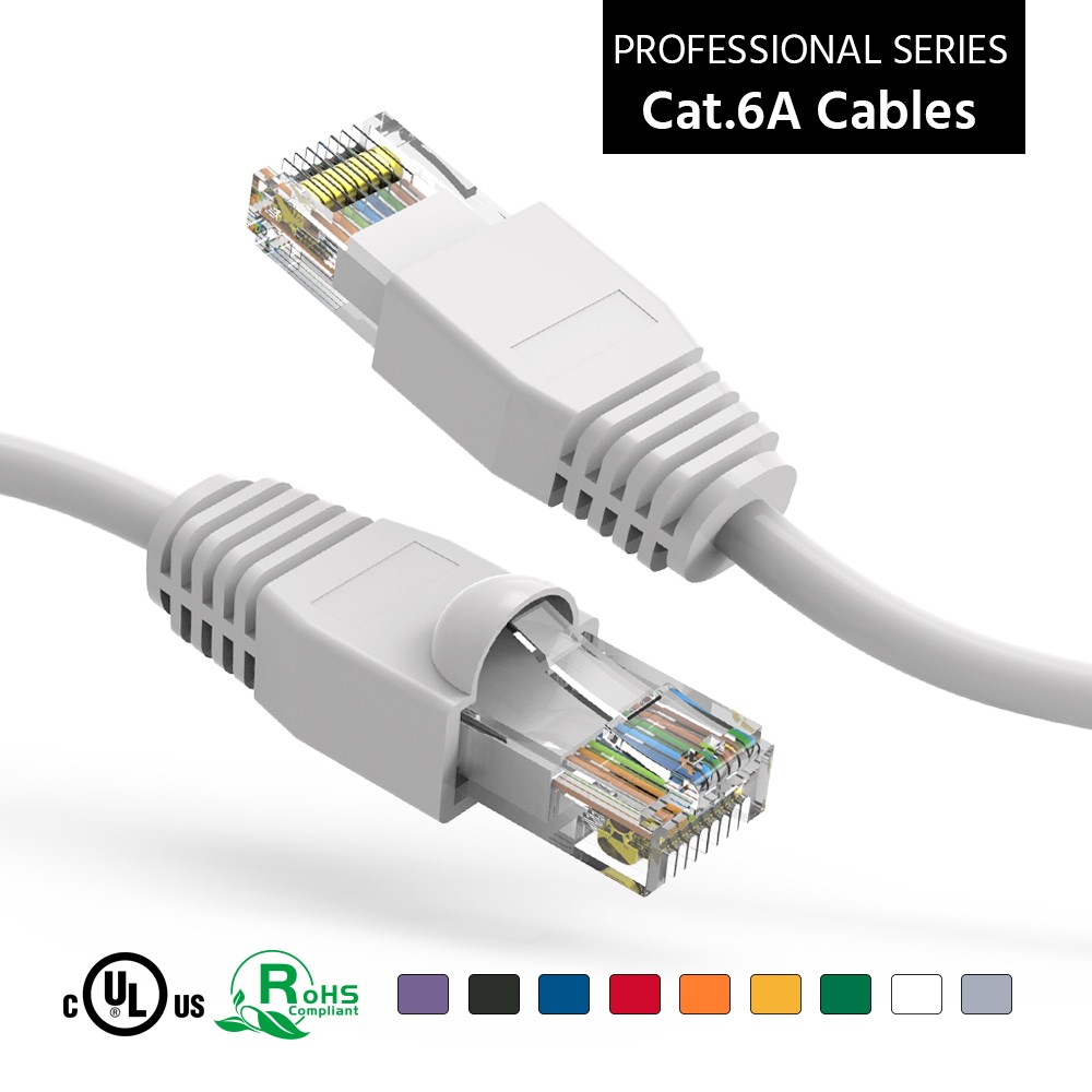 5 Pack of 100Ft CAT6A UTP Ethernet Network Booted Cable 35-100 Feet White