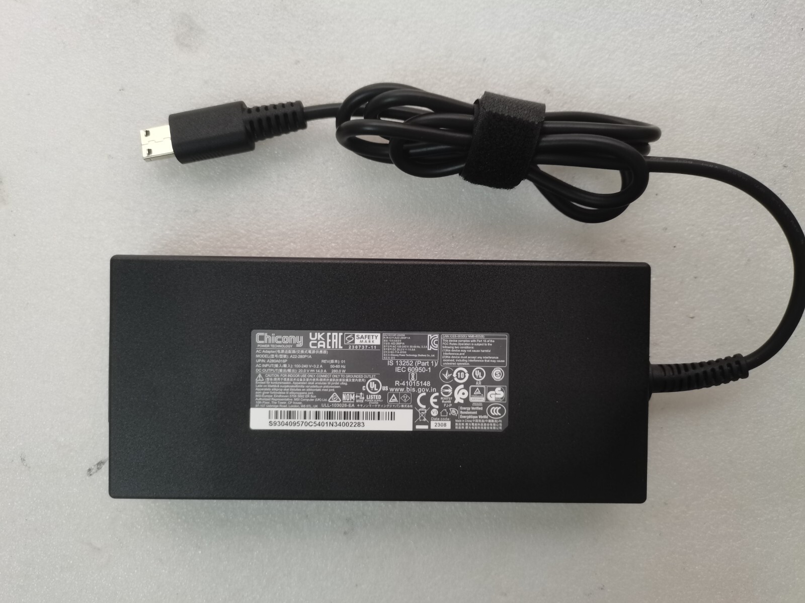 A22-280P1A 280W For MSI Raider GE78HX 13VG RTX4070 20V 14A Adapter Slim Original