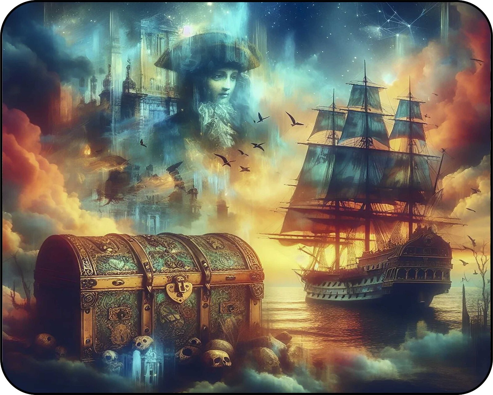 A Pirate Treasure and hi ship Colorful  Photo Art Designs  Mouse Pad