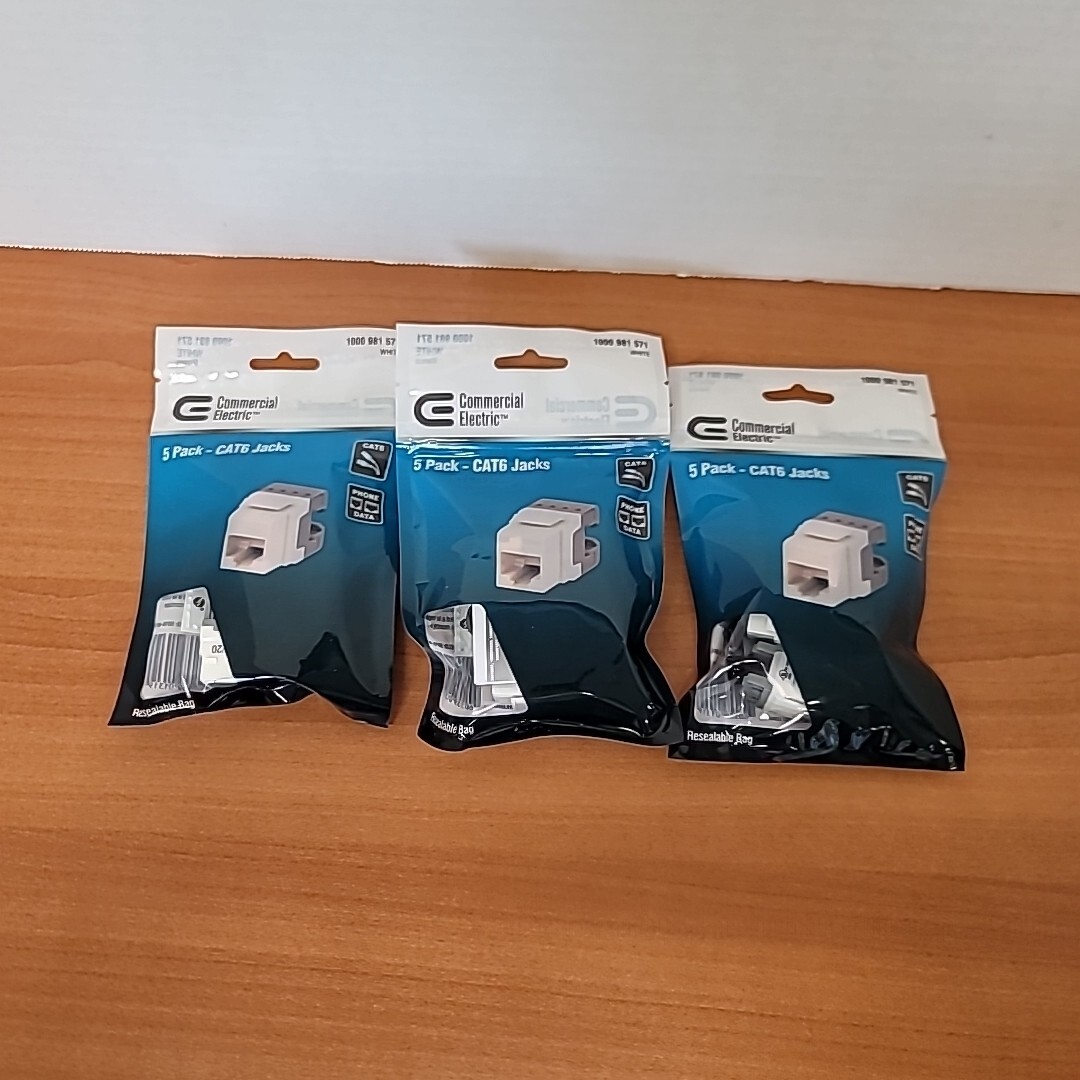 3 Packs-(15 Jacks) ￼Commercial Electric TECH Cat6  Jacks - White 1000981571