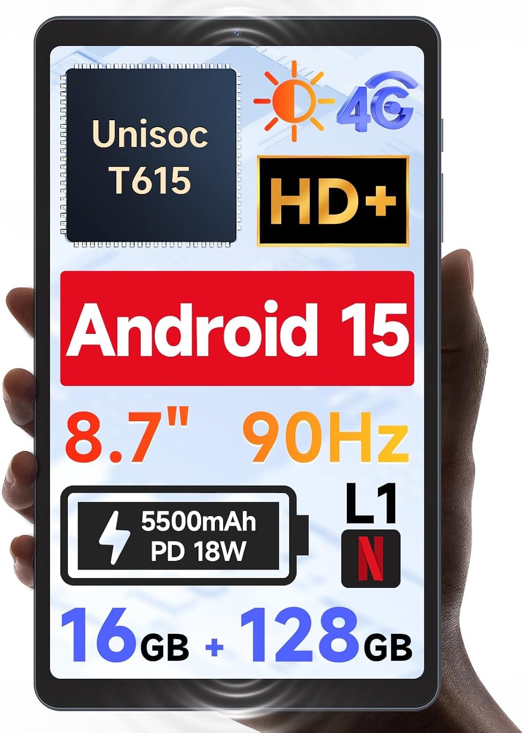 BNCF 8.7" Tablet Unisoc T615 8 Core HD IPS 800x1340 90Hz 4G LTE 5500mAh PD18W