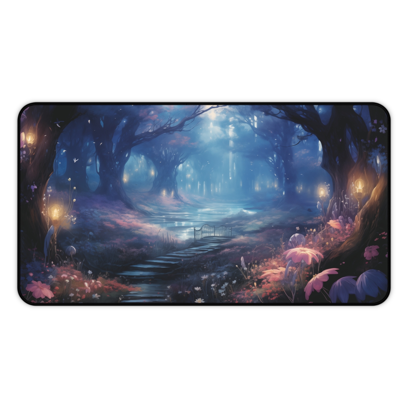Blue Mystic Forest Gaming Mousepad, Enchanted Forest Gaming Pad