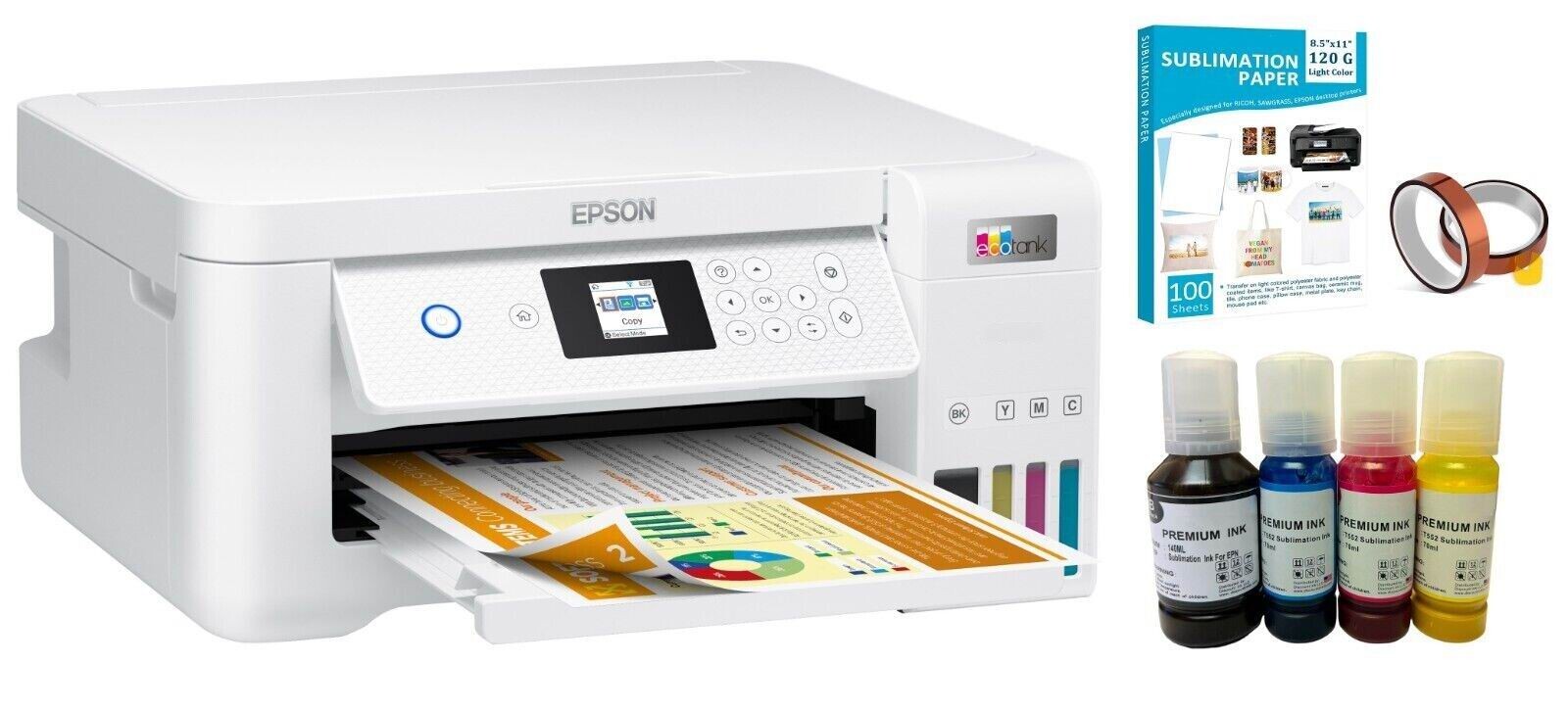 Espon EcoTank Sublimation Printer With Sublimate Paper and Ink Bottles