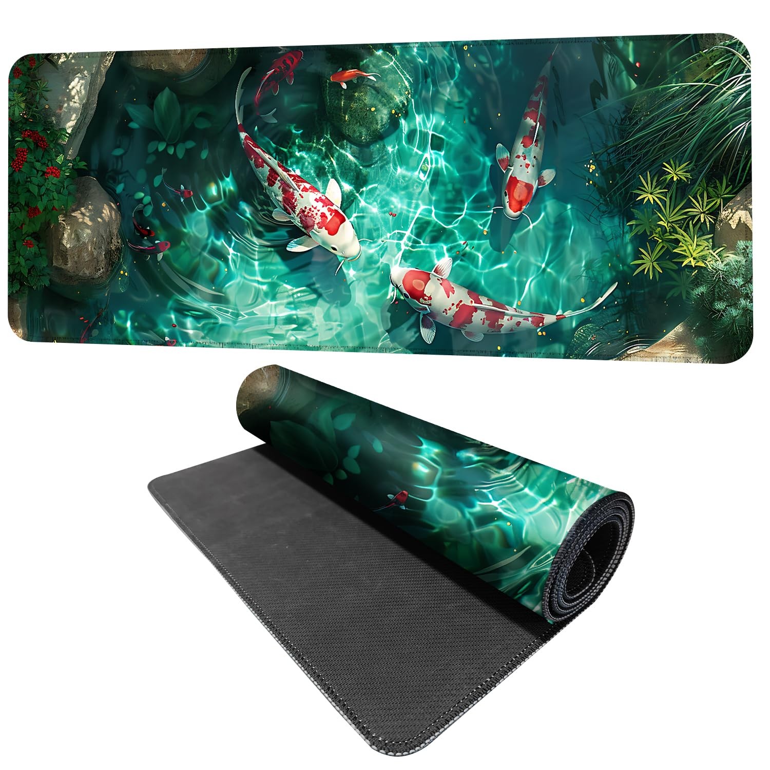 Koi Fish Mouse Pad XXL – Large Japanese Pond Desk Mat with Water Reflection,