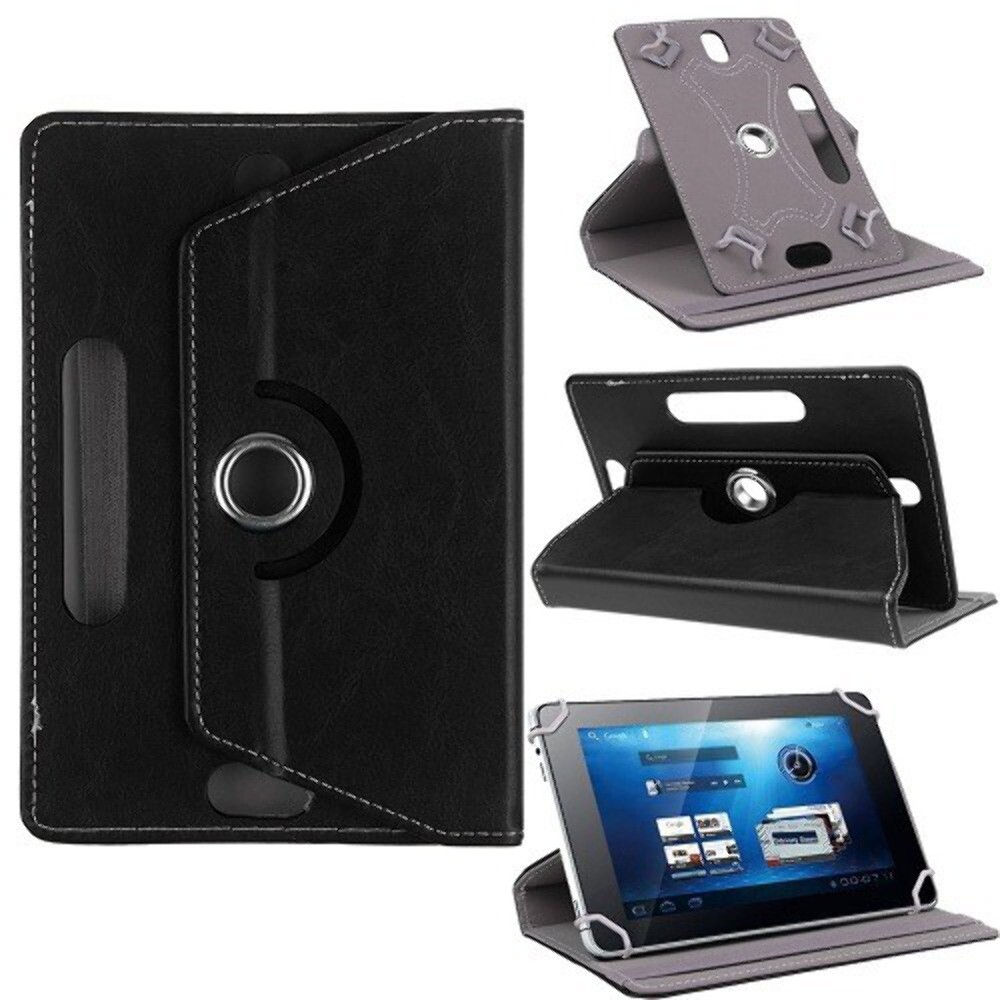 BLACK 360° Folio Leather Case Cover For 8 Inch Universal Android Tablet