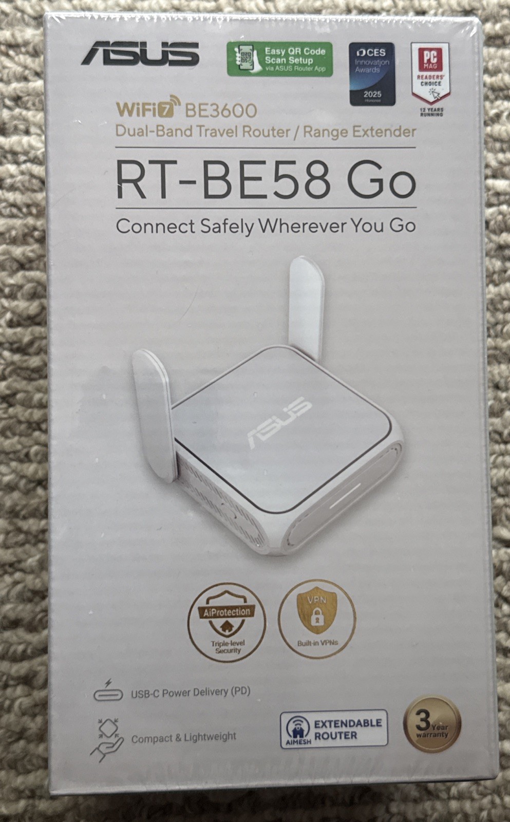 New ASUS BE3600 Dual Band WiFi 7 RT-BE58 Go Portable Travel Router and Extender
