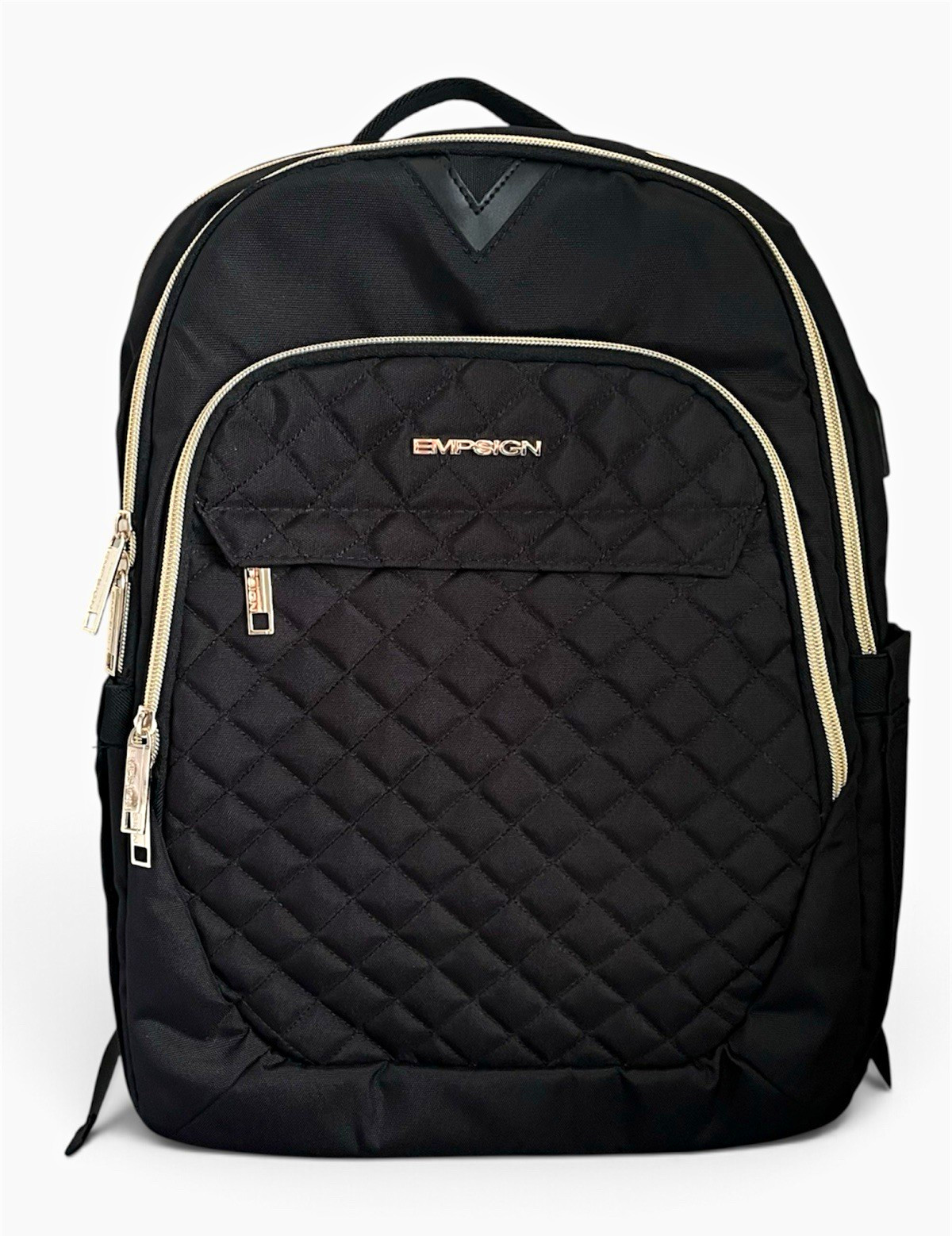 EMPSIGN Black Geometric Quilted 17in Laptop Backpack Padded Polyester