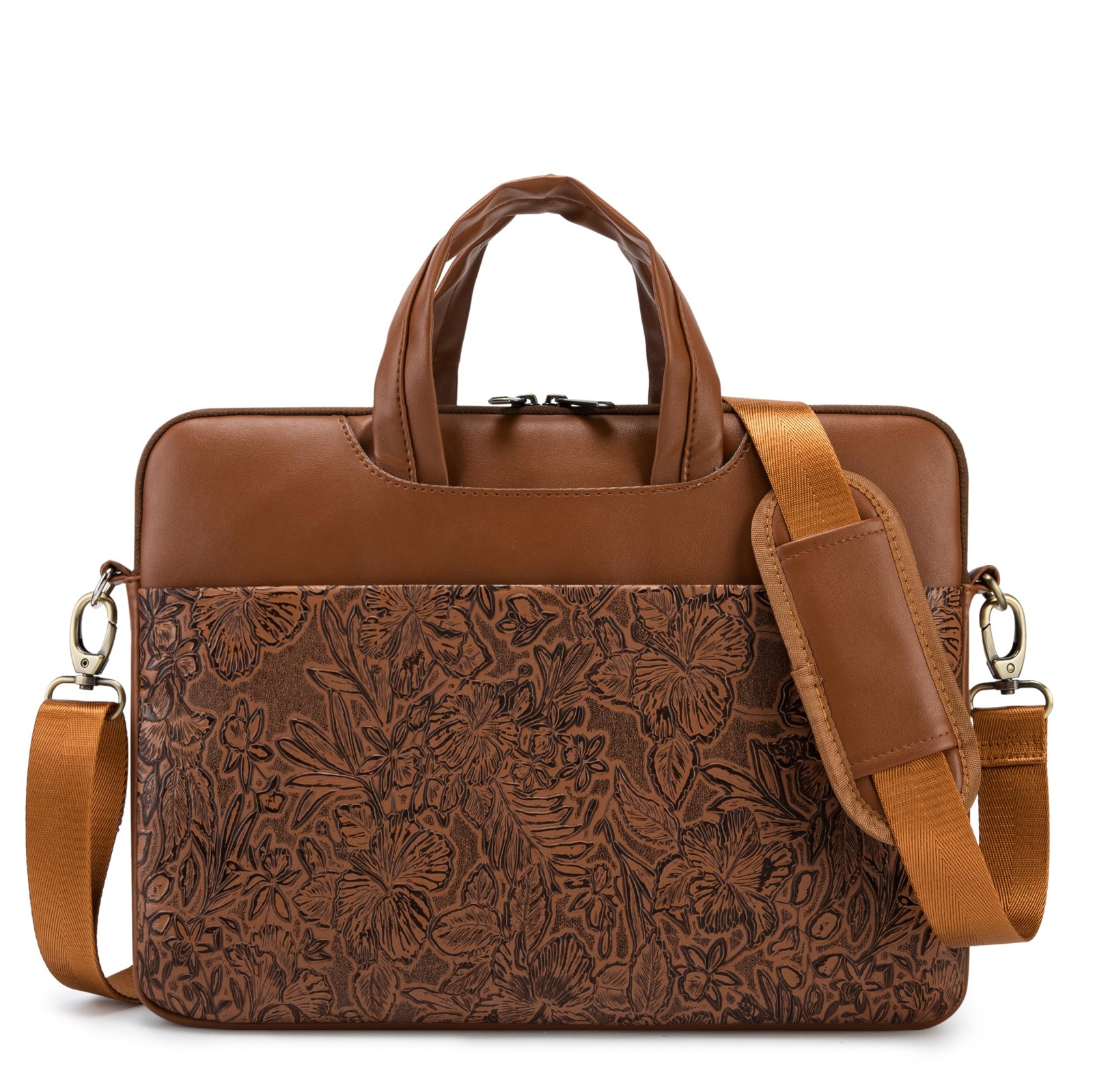 Embossed PU Leather 360° Heavy Duty Protective Laptop Sleeve (Coffee Flower, ...